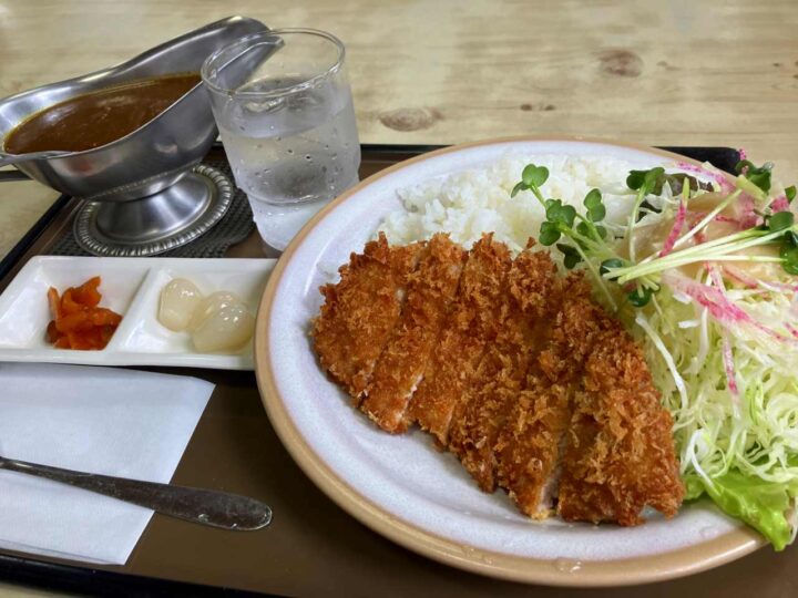 揚げたてカツとごはんの美しい並び。