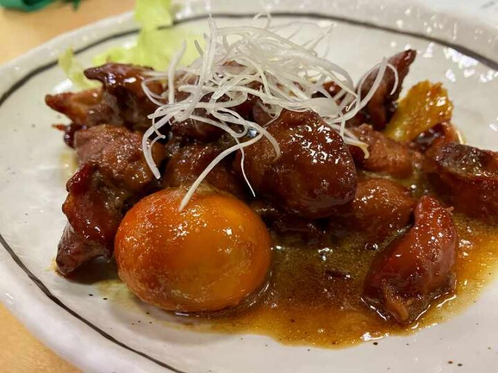 信州健康ランドで食べた甲州名物鶏もつ煮キンカン入り