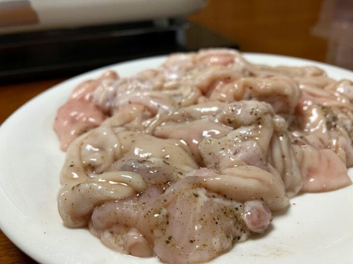 新鮮な塩ホルモンのアップ