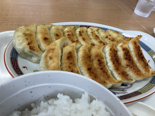 皿いっぱいに並ぶ福みつの餃子15個