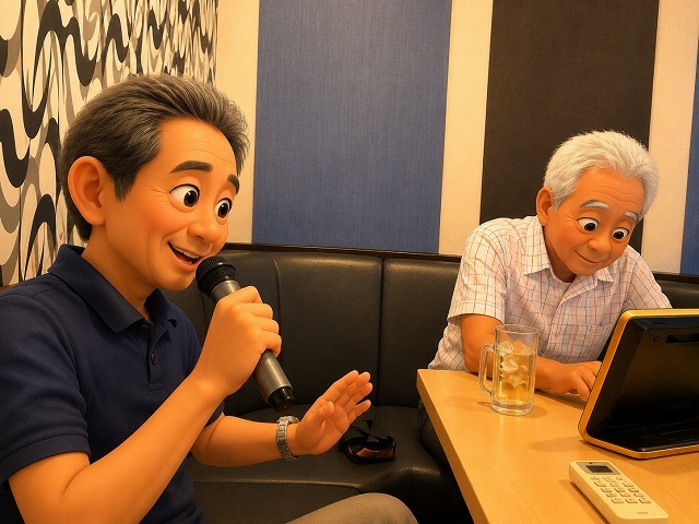マイクを持って歌う様子